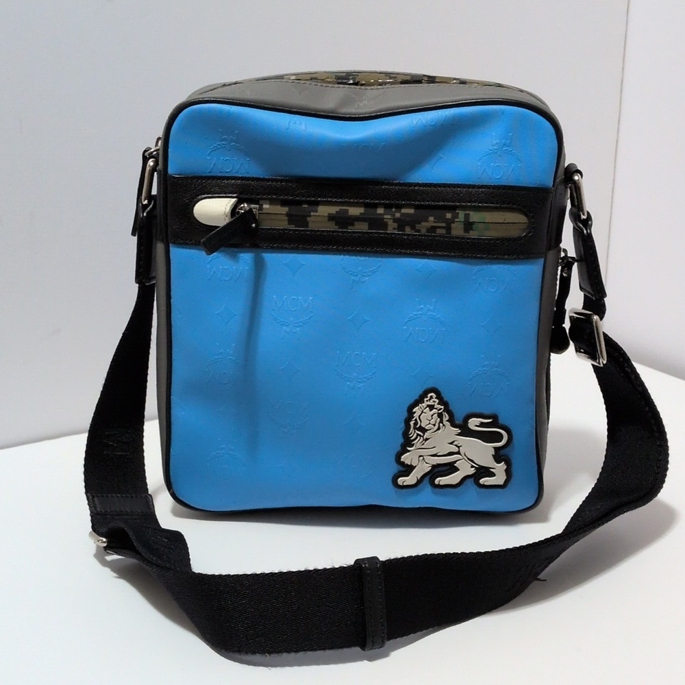 Authentic MCM Camouflage and Blue Messenger Bag